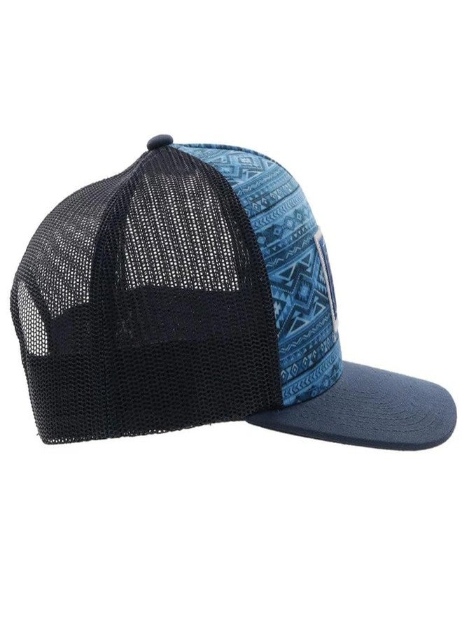 HOOEY Doc Adjustable Mesh Back Trucker Hat with Logo Patch Aztec Style Pattern (Blue/Black) - Image 5